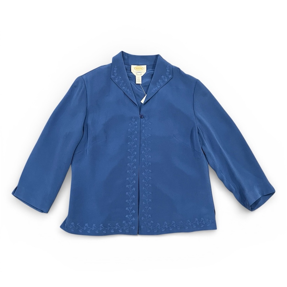 NWT Talbots Pure Silk Floral Embroidered Jacket Blue Size 6 Lightweight